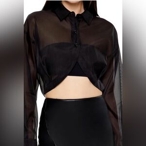 Forever 21 Black Sheer Button-Up Crop Top